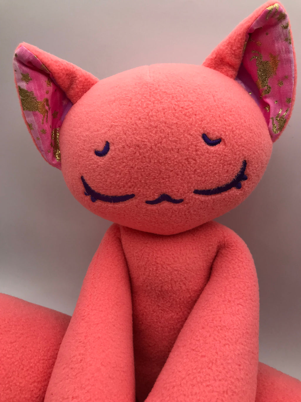 Coral Cat with Gold Unicorns