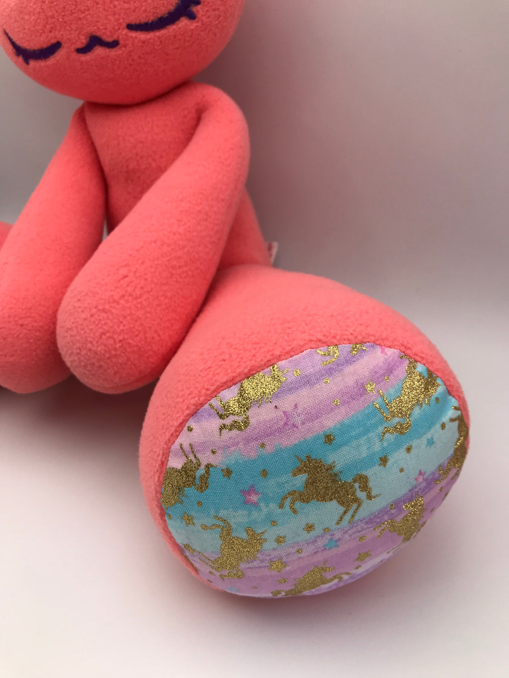 Coral Cat with Gold Unicorns