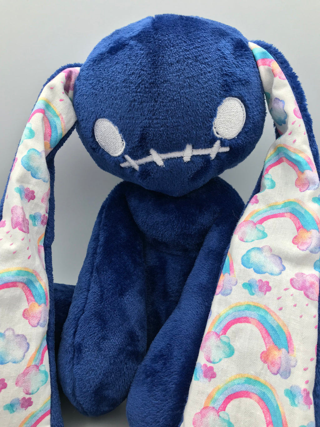 Minky Dark Blue Rainbows Bunny