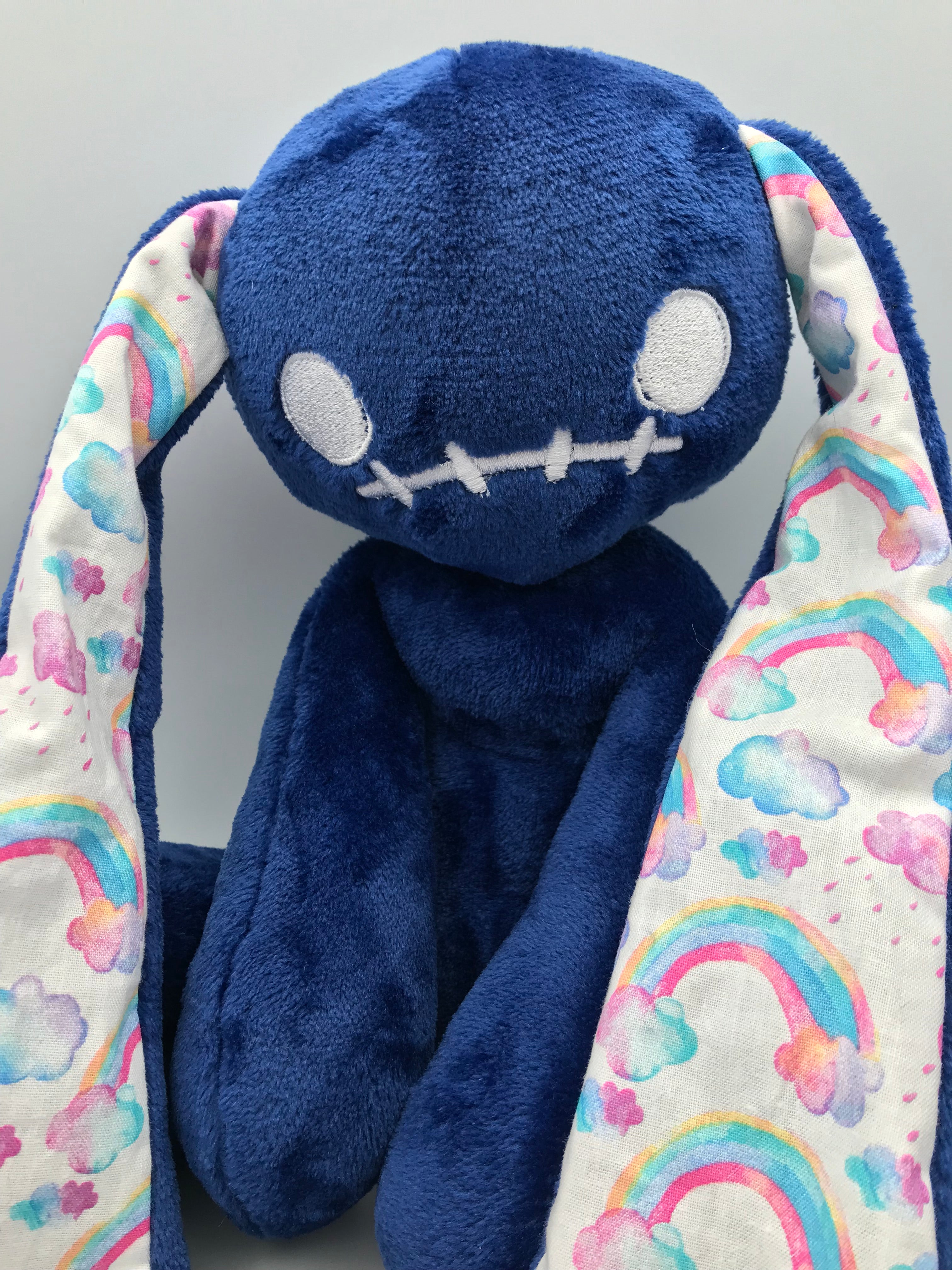 Minky Dark Blue Rainbows Bunny