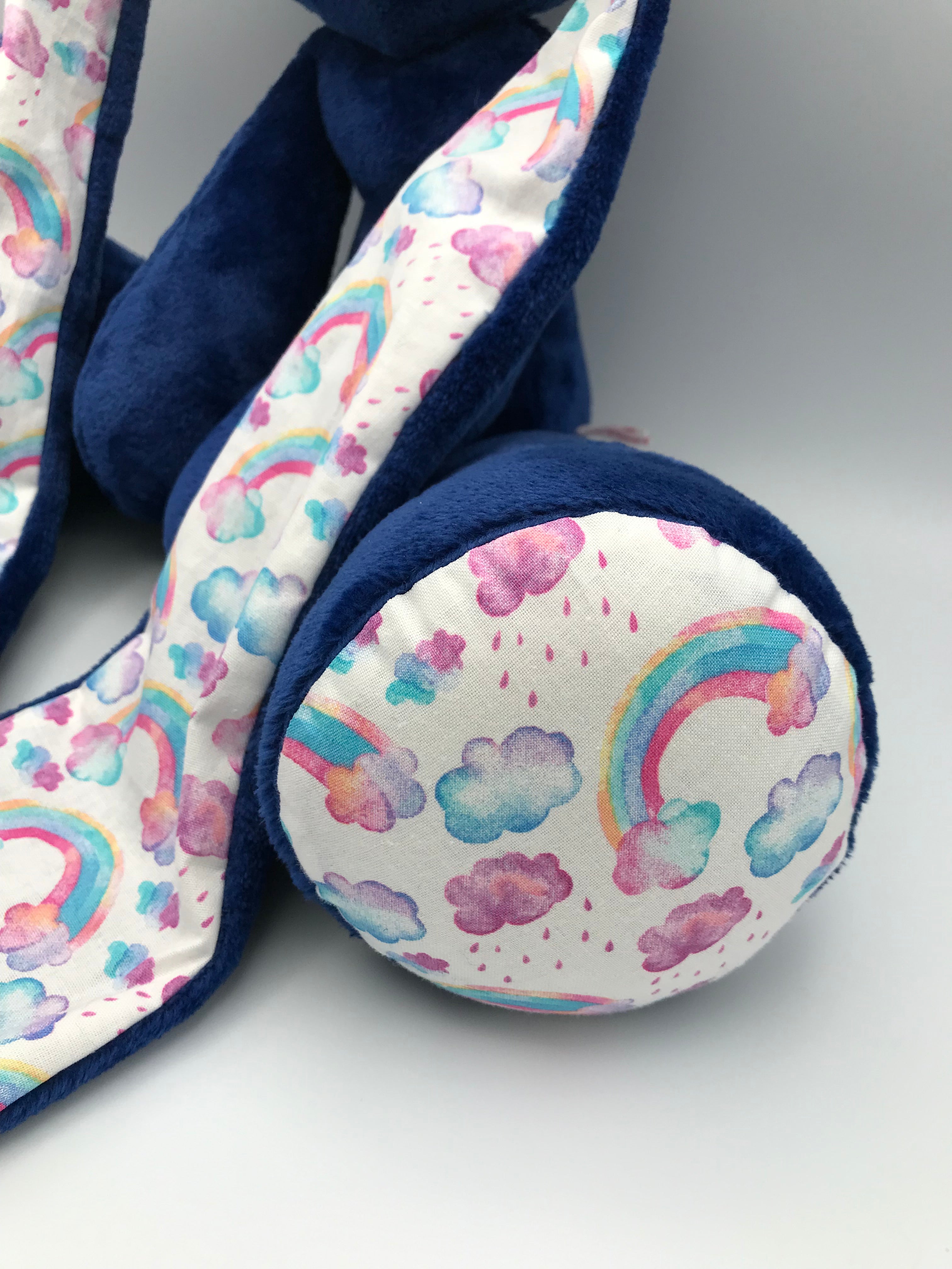 Minky Dark Blue Rainbows Bunny