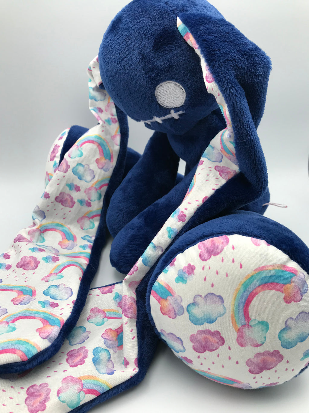 Minky Dark Blue Rainbows Bunny