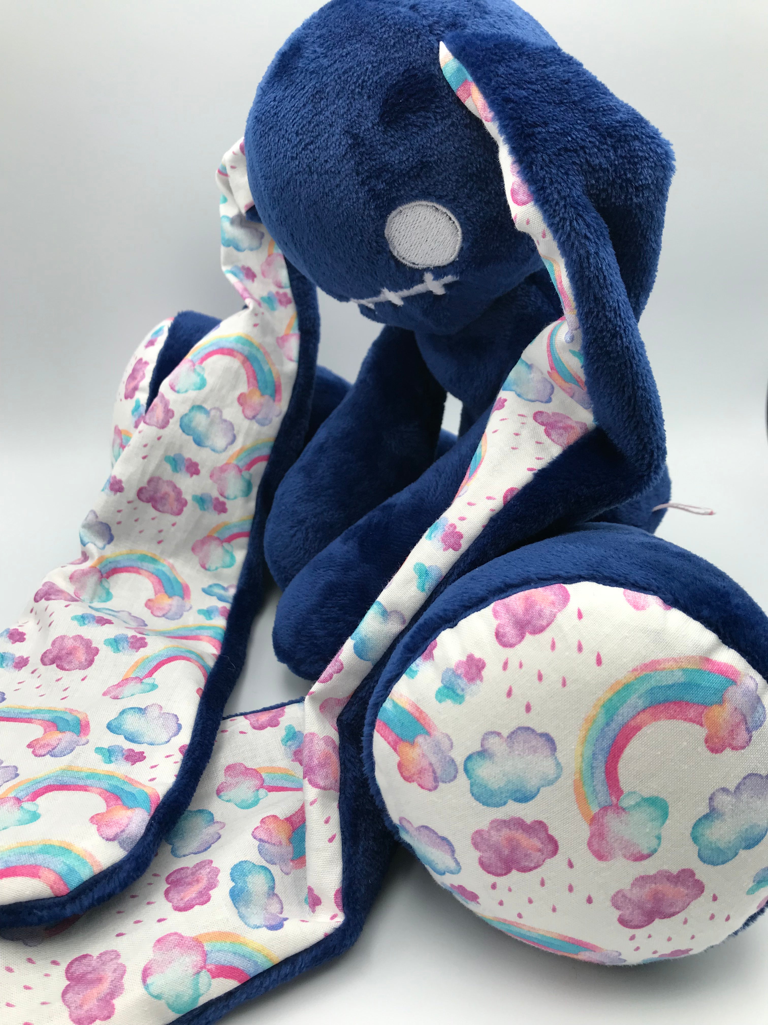 Minky Dark Blue Rainbows Bunny