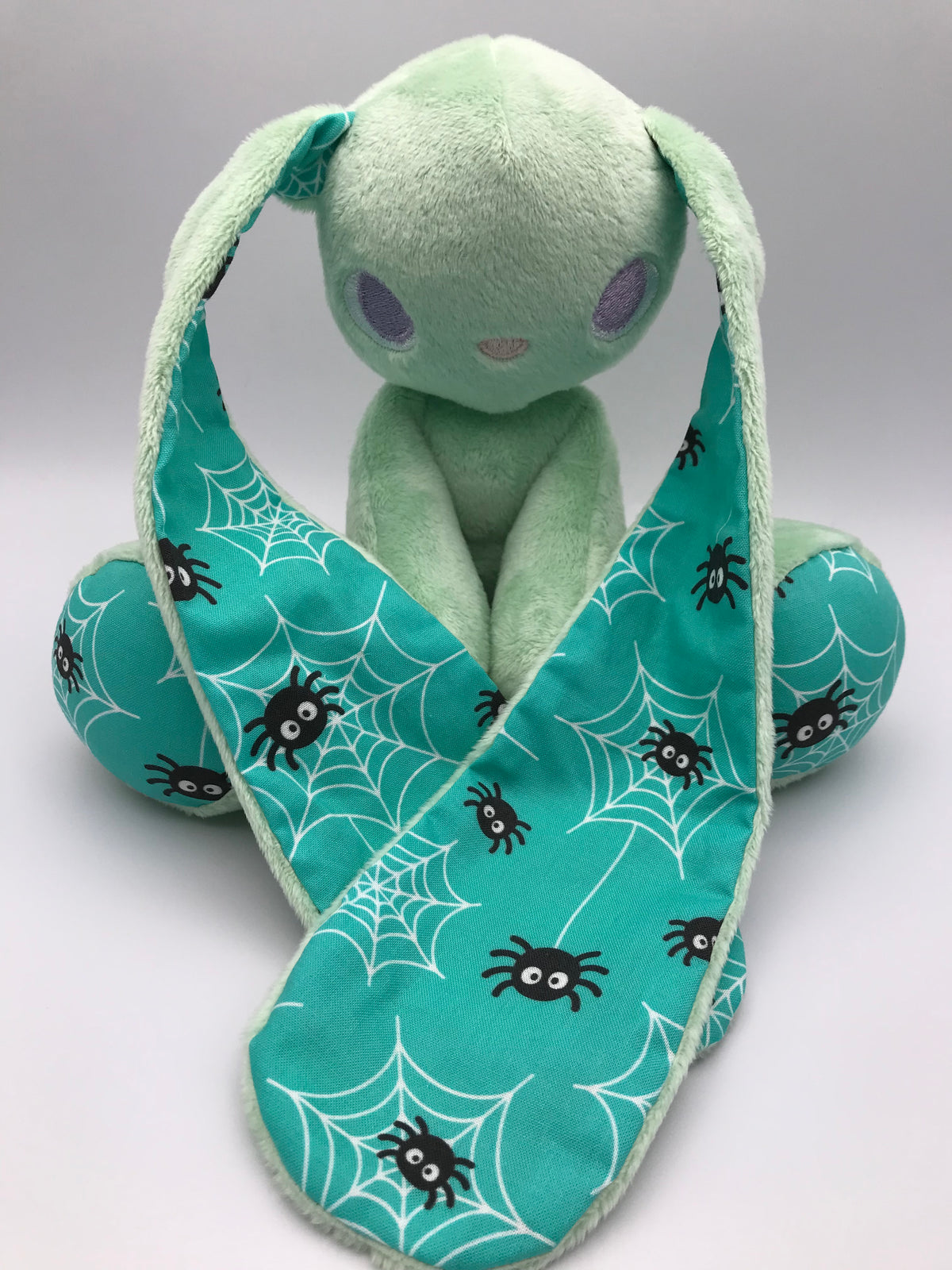 Small Green Bunny Teal Chibi Spiders