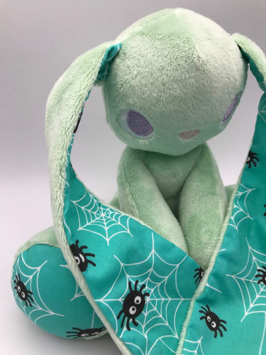 Small Green Bunny Teal Chibi Spiders