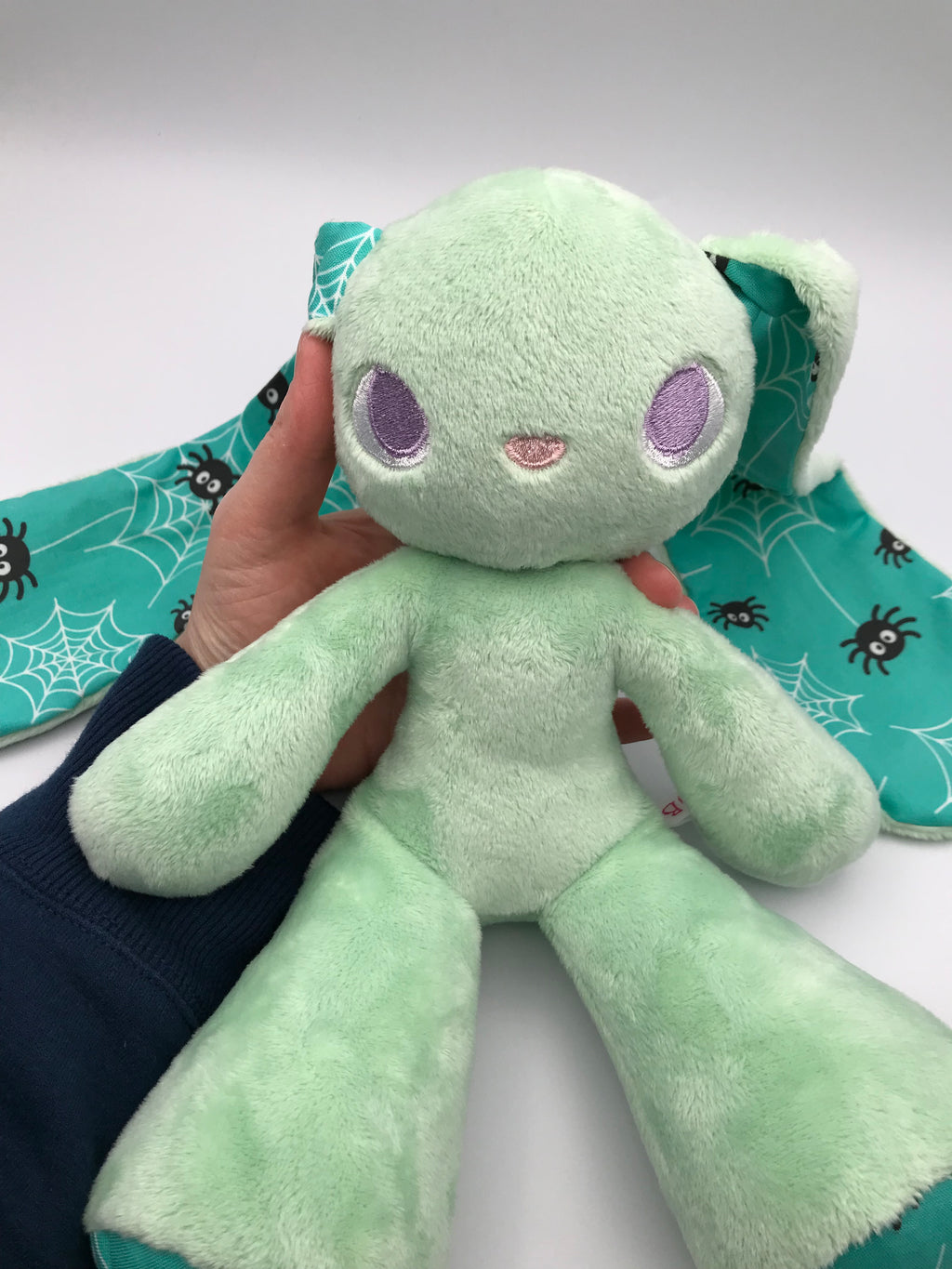 Small Green Bunny Teal Chibi Spiders