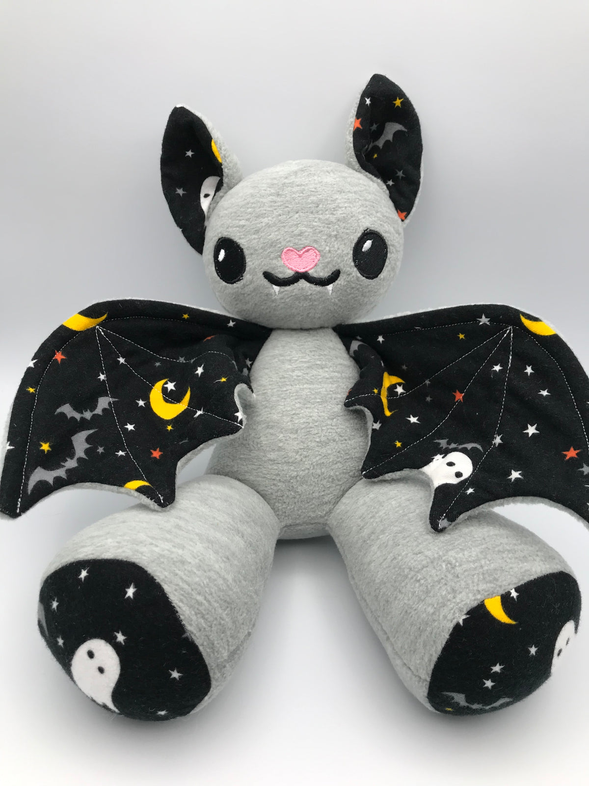 Small Light Grey Bat Stars and Moons on Black