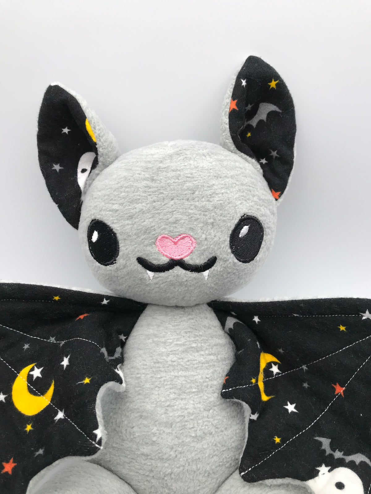 Small Light Grey Bat Stars and Moons on Black