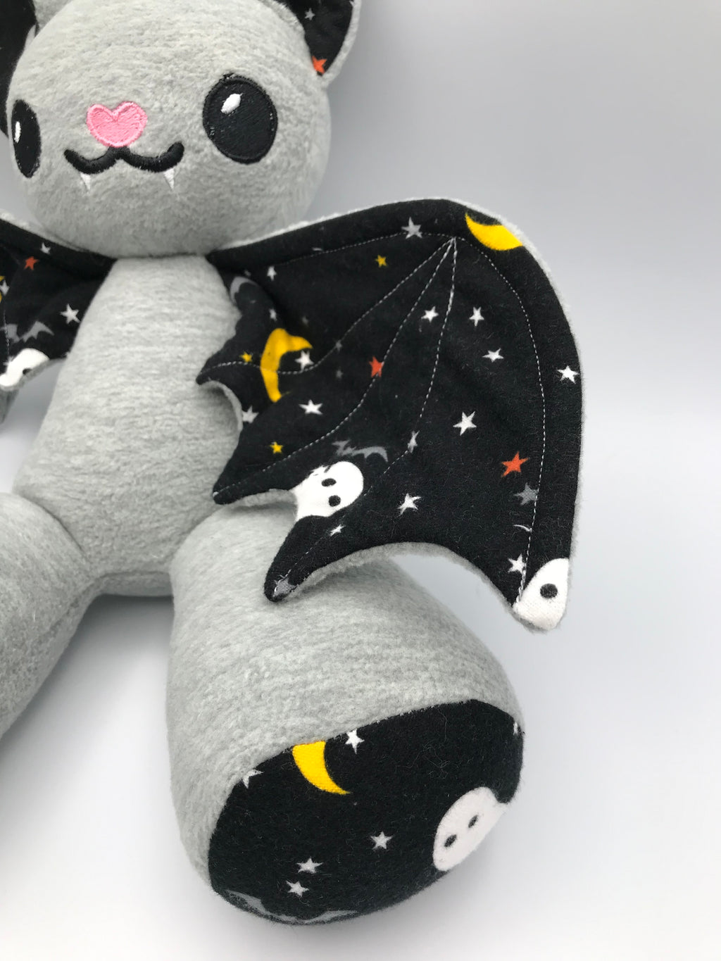 Small Light Grey Bat Stars and Moons on Black