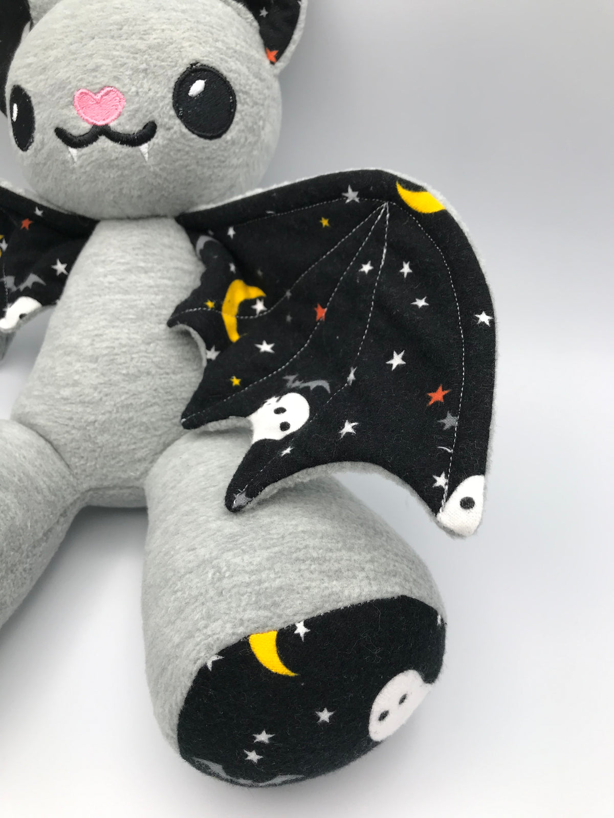 Small Light Grey Bat Stars and Moons on Black