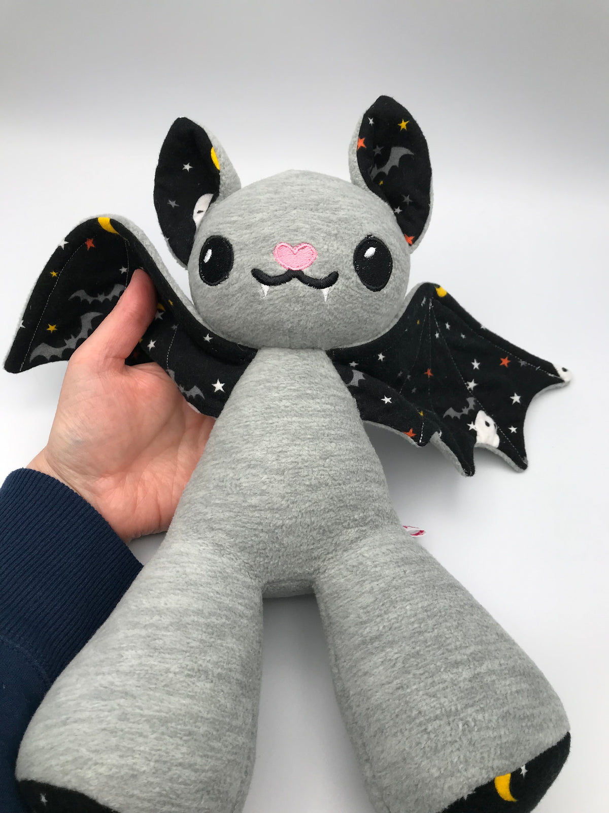 Small Light Grey Bat Stars and Moons on Black