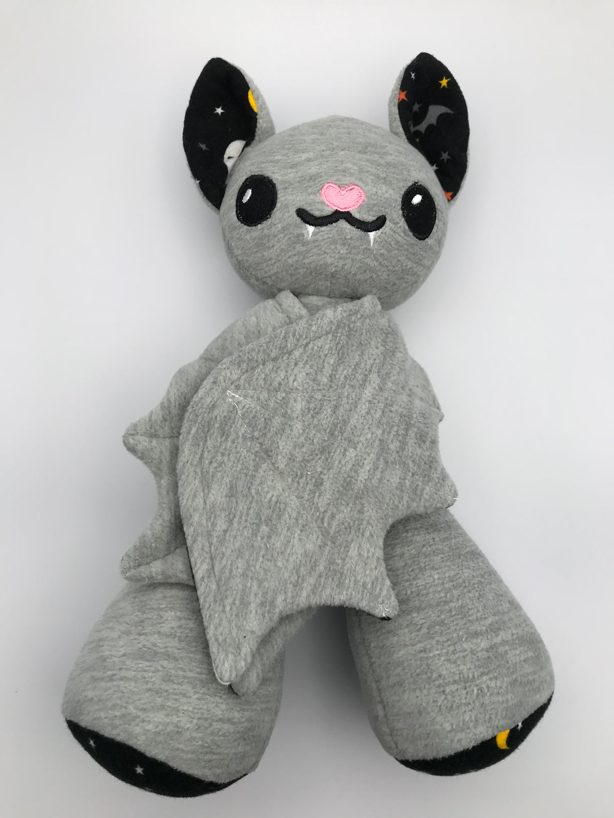 Small Light Grey Bat Stars and Moons on Black